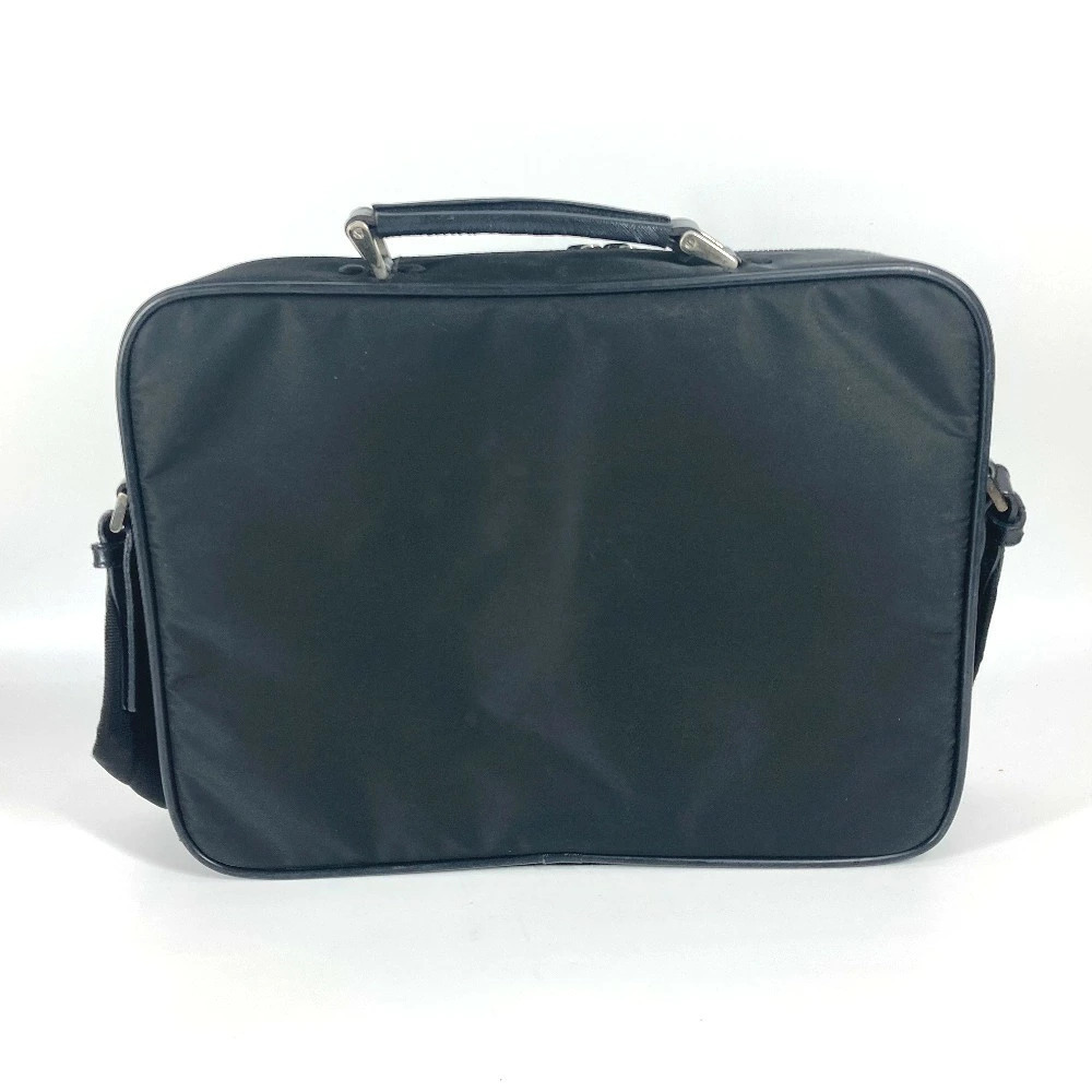 Prada Shoulder Leather Business Handbag Logo Plate Black Bag Triangle